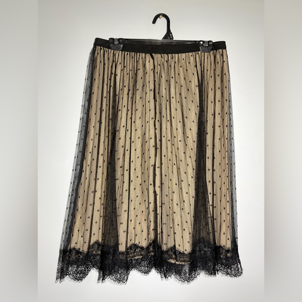 Sheer Polka Dot Lace Midi Skirt - Black over Nude